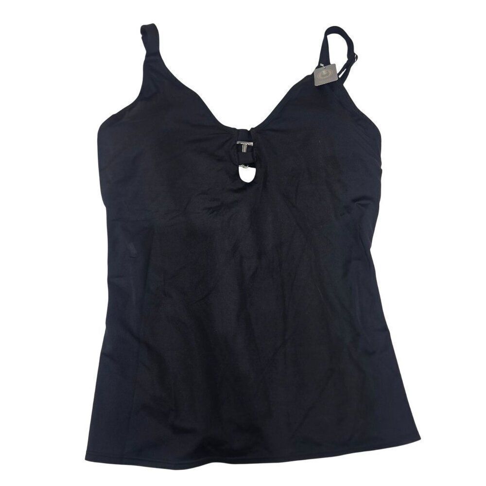 Womens Black Marika XL Tankini Swim Top Removable Cup Pads Adjustable Straps Key